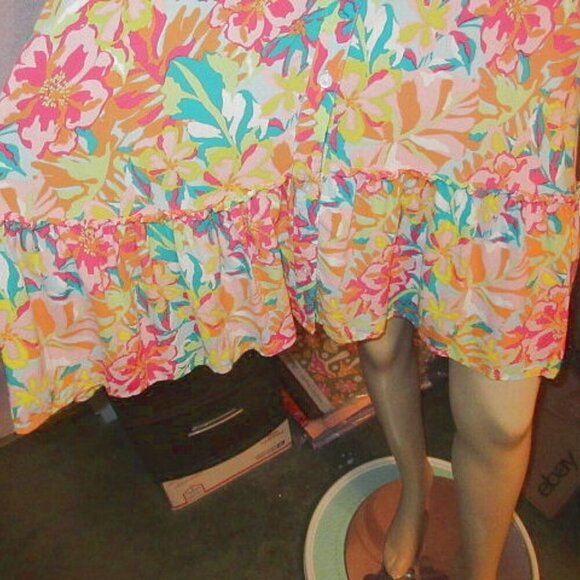 Time And Tru Hawaiian Dress Size XL Sleeveless Button Up Tiered Ruffle Tropical - Picture 3 of 10